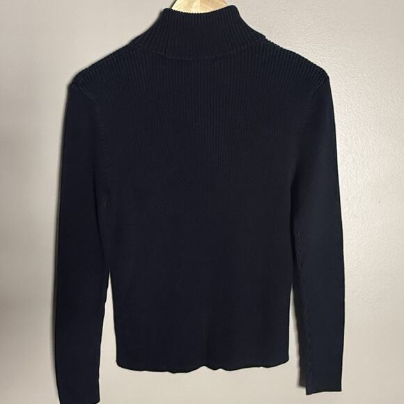 Lauren Ralph Lauren Ribbed Slim Fit T-Neck Sweater, NAVY Cotton, Red Pony~Large - Picture 4 of 8